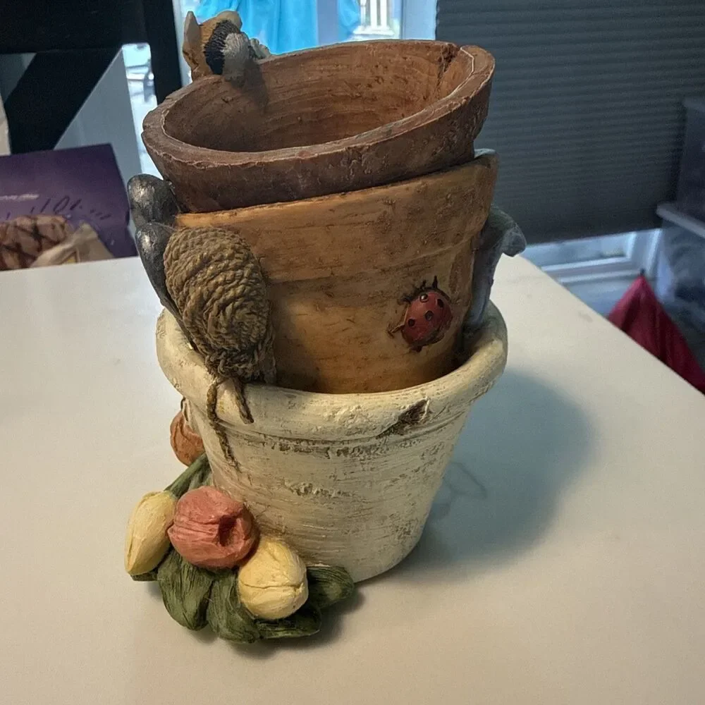 Adorable Resin Stacked Flower Pots Planter / Vase / Decor 1997 Figi Graphics